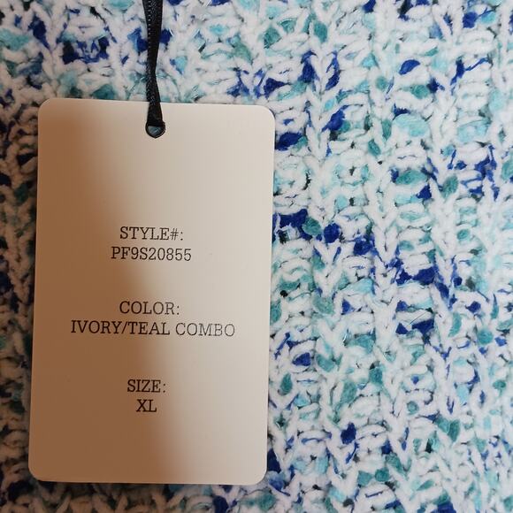 Pink Rose Ivory/ Teal Blue Chunky Knit Sweater Sz XL- NWT - Picture 9 of 15